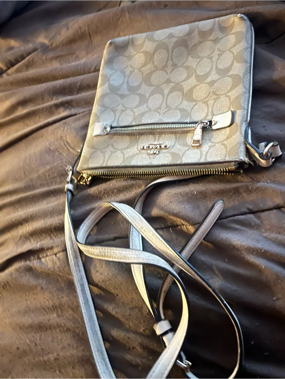 Coach Metallic Silver Signature Crossbody Bag